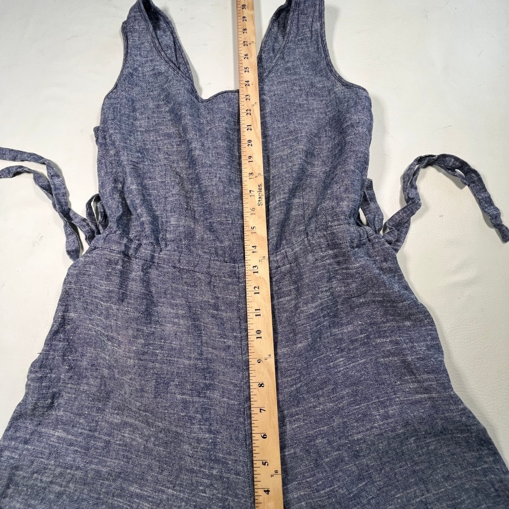 Max Studio Jumpsuit Women L Blue Linen Blend Chambray Wide Leg Side Tie Coastal - Picture 11 of 12